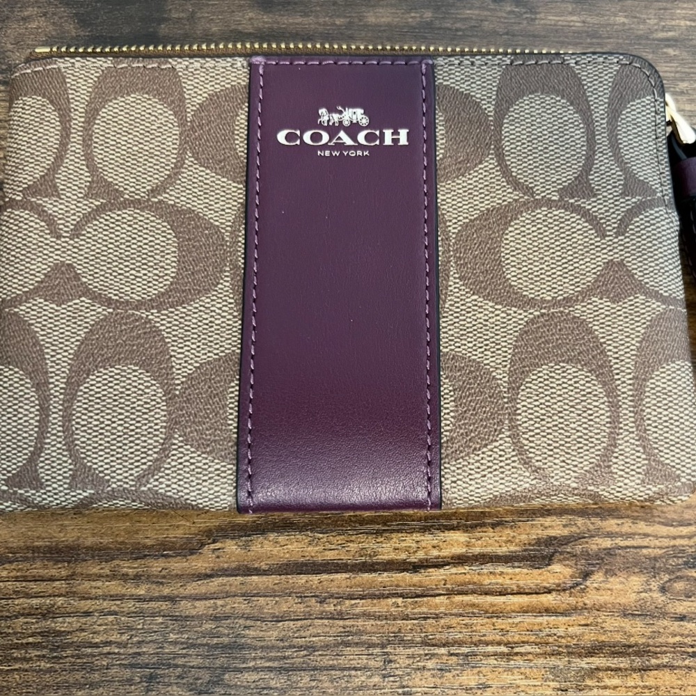Coach Tan and Purple Signature Wallet